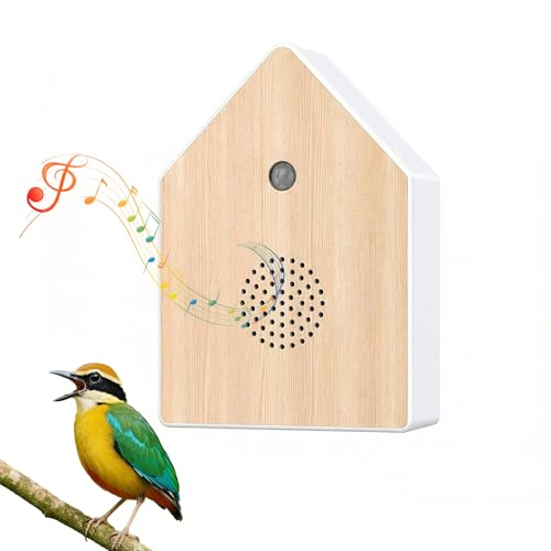 Vogelgezwitscher Bewegungsmelder Box, Vogelgezwitscher Vogelzwitschern, Naturgeräusche Box mit Timer, Naturgeräuschebox Vogel Gesang mit Wandhalterung für Toilette Badezimmer Flur(Bambus Holz)