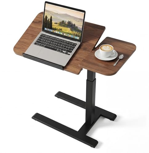 Viviendo Over Bed Table with Wheels, Adjustable Height, 48° Dual-Tilt Top | Pneumatic lift adjusts 68-108 cm; 48° dual-direction tilting top; wide H-shaped base and locking castors for stability