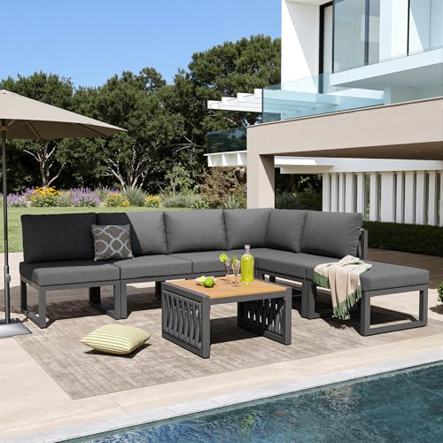 Merax 6 Seater Garden Furniture Set with Adjustable Backrest, Outdoor Rattan Garden Sofa Sets, Patio Lounge Set Daybed, Weatherproof Garden Furniture for Patio Balcony Terrace, Grey