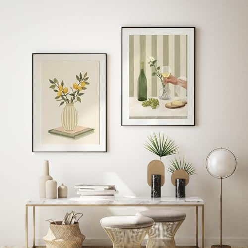 Tiuqffren 2 teilige Vintage Poster Set, Mediterrane Wandbilder Leinwand Kunstdrucke, Zitrone Bilder Set, Ohne Rahmen Bild Wandposter für Wohnzimmer Küche (40x50cm)