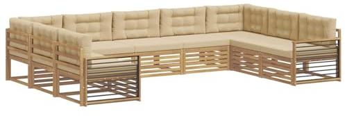 vidaXL Outdoor-Sofagarnitur 9 pcs Weiß und Beige Massivholz Akazie, Garten, modernes Outdoor-Sofa, Lounge-Set für die Terrasse, gemütliche Sitzmöbel