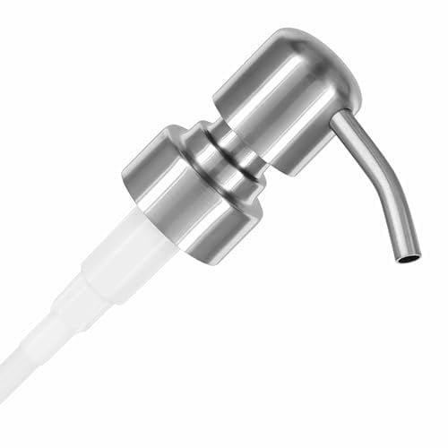 ALTGLAS Upcycling Soap Dispenser Pump Head 'Zagreb' with 3 Silicone Stoppers Fitting Ring Set for All Bottle Openings With Diameter 18-23mm (Silver Brushed)