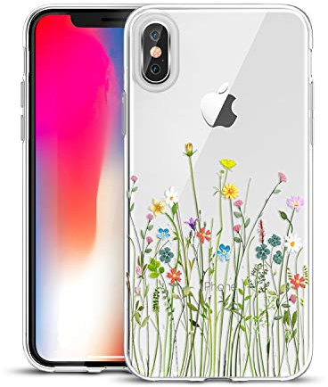 Unov Case Compatible with iPhone Xs Max Case Clear with Pattern Slim Protective Soft TPU Bumper Embossed Design 6.5 Inch (Flower Bouquet)