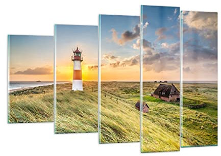 ARTTOR Mehrteilige Bilder auf Glas 150x100cm Glasbild Leuchtturm Meer Groß XXL Wanddeko Schlafzimmer Küche Set 5 teilige Wandbilder Dekoration Wohnzimmer Modern Wand Kunstdruck Art GEG150x100-3695