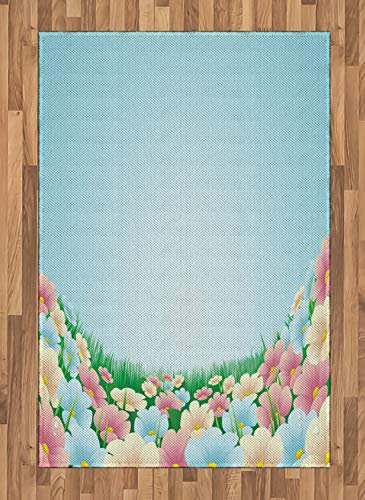 ABAKUHAUS Garten Teppich, Wiesen-Gänseblümchen-Stiefmütterchen, Deko-Teppich Digitaldruck, Färben mit langfristigen Halt, 120 x 180 cm, Mehrfarbig