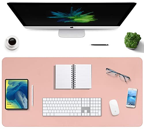 Große Schreibtischunterlage, 90x40cm Wasserdichte PU-Leder Tischunterlage Mauspad Schreibunterlage Computer Tastatur Matte für Büro/Zuhause, Zweiseitig Nutzbar (pink/silber)