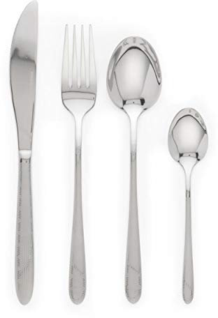 Progress BW09539EU Deco Curve Ensemble de couverts de 16 pièces, Couverts de Table Pour 4 Personnes, Acier inoxydable avec finition miroir, Motif d’Inspiration Art Déco, Coffre-fort au lave-vaisselle