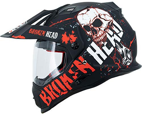 Broken Head Bone Crusher Motocross-Helm Rot mit Visier - Enduro MX Cross-Helm - Motorradhelm mit Sonnenblende (L 59-60 cm)