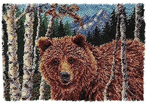 SKTWOE Bear Latch Hook Rug Kits for Adults Printed Canvas Tapestry Kits Rug Making Kits Embroidery Kits Creative Gift DIY Crochet Yarn Kits for Beginners Adults Kids Handmade Craft Kit,109X75cm