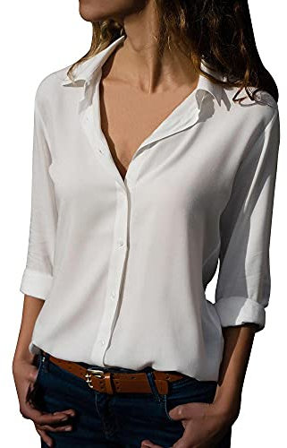 KUKICAT Chemise en Mousseline Femme Casual Shirt Manche Longue Classique Simple Slim Fit Blouse Couleur Unie À l'aise Automne