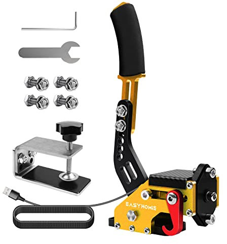 Easyhomie USB Handbremse mit Feste Basis für PC Rennspiele, Einstellbare Spielhandbremse mit Hoher Präzision und Hoher Linearität, Geeignet für Logitech G27 / G29 / T300 FANATEC (Gelb)