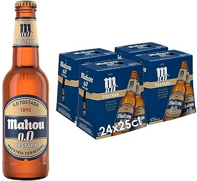 Mahou 0,0 Tostada, Pack de 24 Botellas x 25 cl, Cerveza Sin Alcohol, Refrescante, Ligera y Suave, Sabor Auténtico de Cerveza, 0.0% Vol Alcohol