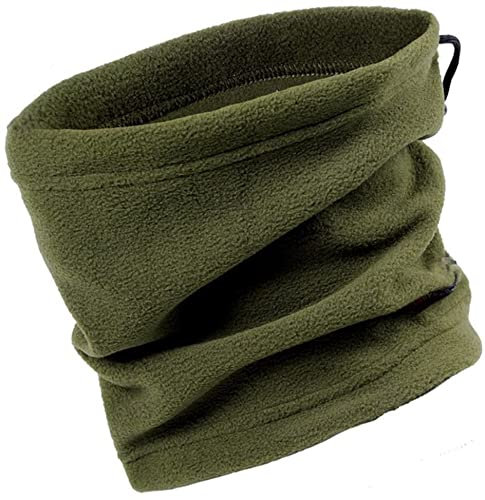 Unisex Multifunctional Double Layer Thinsulate Polar Fleece Lined Scarfs Neck Warmer Snood Tube - Thermal Thick Windproof, Snood, Bandana, Scarf Neck Gaiter Headwear (One Size, Olive)