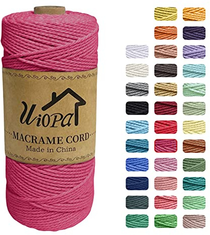 Uiopa Macrame Corde 2 mm x 200 m, fil de coton 3 étrands torsadés, fil macramé ficelle colorée pour artisanat, bricolage, plantes à suspendre
