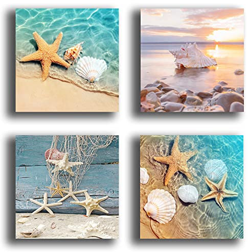 Quadri 4 pezzi MARE Quadro moderno soggiorno Quadri da Parete XXL grande Stampa su tela Canvas Decorazione Murale muro Arredo Camera da letto Cucina (4 pezzi 30x30 cm, 5)