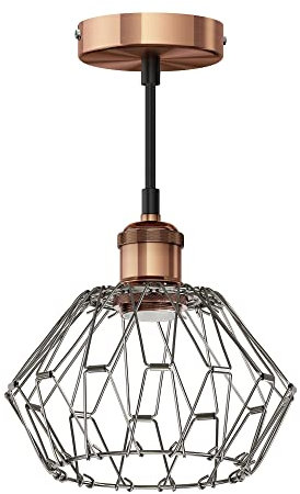 ledscom.de Vintage Pendelleuchte RETRA, bronze, E27 Fassung, Käfig-Schirm faltbar