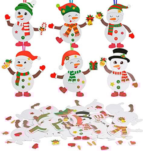LAMEK 12 Schneemann Bastelsets Kinder Kreative Weihnachtsbasteln Weihnachten Kunsthandwerk zum Basteln Kreativsets Moosgummi Bastelhandwerk für Jungen Mädchen Weihnachtsbaum Winter Neujahr