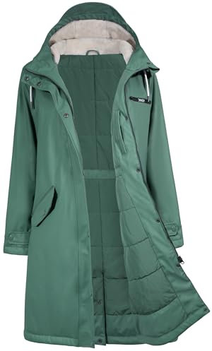 Regenmantel Damen Wasserdicht Regenjacke Winterjacke Damen Lang Wintermantel Warm Gefütterte Friesennerz Übergangsjacke Herbst Softshelljacke mit Kapuze Windbreaker Parka Winter,Olivgrün,44