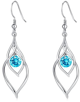 Qings Ohrringe Silber 925 Hängend März Geburtsstein Ohrringe Aquamarin Lang Dangle Ohrring Blau Zirkonia Unendlichkeit Hängeohrringe für Damen, Schmuck Silberohrringe für Frauen Mutter Mama