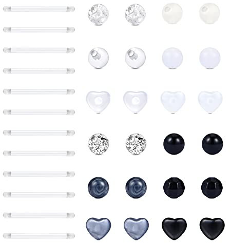 Funseedrr Zungenpiercing Nippelpiercing Brustwarzenpiercing Set Bioflex Kunststoff 12/14/16/18mm Zunge Nippel Piercing Stab Kugeln