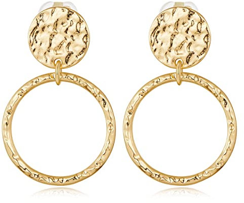 MUYAN Gold Clip On Drop Ohrringe für Frauen Toroidal Falten Textur Non Piercing Vintage Dangle Ohrringe Modeschmuck Gold Drop Earrings for Women
