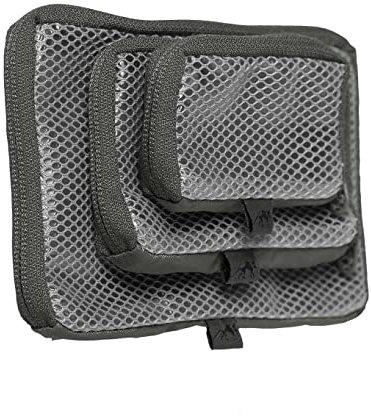 Tasmanian Tiger TT Mesh Pouch Set VL Rucksack Organizer Mesh Zusatz-Taschen Set in 3 Größen mit Klett-Rückseite (Titan Grey)