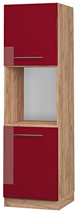 Vicco Armario para Horno Empotrado Fame-Line, Rojo Burdeos Alto Brillo/Roble Dorado, 60 cm Abierto