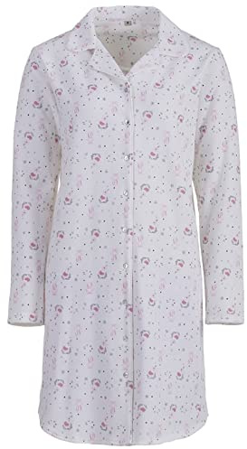 Zeitlos Nachthemd Damen Thermo Winter Weich Blumendruck Knöpfe