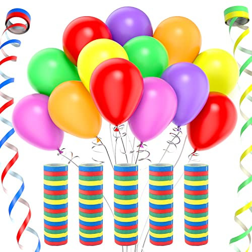 Septeamay 5 Rollen Luftschlangen Regenbogen + 30pcs Luftballons, Luftschlangen 4m mit je 18 Abrisse, Bunte ballons in 6 Farben, Kindergeburtstag Deko Geburtstagsdeko für Geburtstag, Party, Karneval