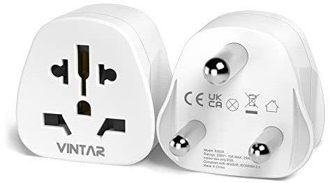 UK to South Africa Plug Adapter, VINTAR South Africa Power Adapter, Grounded SA Travel Adapter for South Africa, Namibia, Swaziland, Lesotho, Bhutan, Botswana and More Type M, 2 Packs