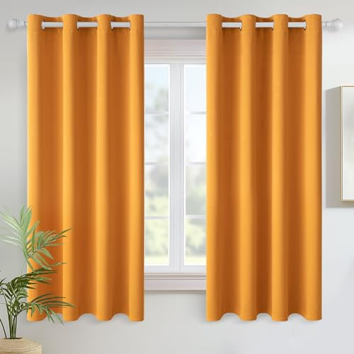 MIULEE Vorhänge Senfgelb Blickdicht mit Ösen, Schöner Weicher Verdunklungsvorhänge zum Verdunkeln von Räumen, 2er Set Gardinen Abdunkelnd Schlafzimmer Wohnzimmer Thermovorhang Kälteschutz 140X175 cm