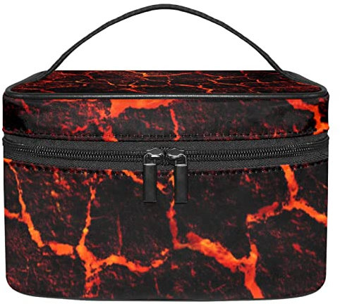 Reise-Make-up-Kosmetiktasche Aufbewahrungstasche Vulkanische Lava-Oberfläche Magma Textur Kosmetiktasche tragbar für Mädchen Frauen, Mehrfarbig, 22.5x15x13.8cm/8.9x5.9x5.4in
