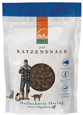 defu Katzensnack | 6 x 80 g | Hofleckerei Feine Häppchen Soft Hering | Premium getreidefrei Snack für Katzen