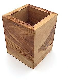 Becher Eckig Stifthalter, handgefertigt aus Olivenholz, Geschenkidee.