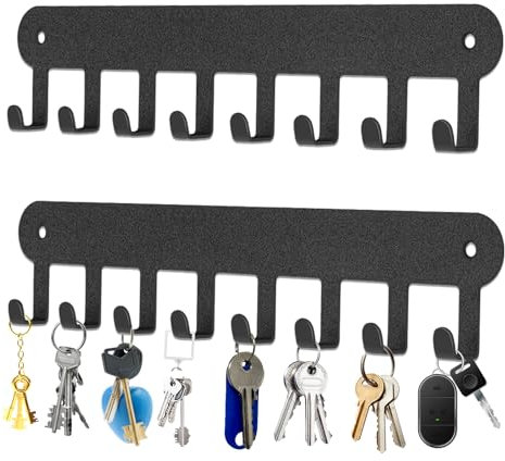 AIVORO 2 Pezzi Porta Chiavi da Muro Per Casa, con 8 Ganci, Con Striscia Adesiva Posteriore 3M, Piccolo Appendichiavi da Muro Senza Perforazione, Utilizzati per Appendere le Chiavi All'ingresso (Nero)