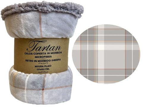 Home Tresor - Plaid Pile, Plaid Singolo Scozzese, Coperta Letto Singolo Invernale Doppio Strato Sherpa Pelliccia Calda Copriletto Fantasia Quadri Natural - Una Piazza 150x200