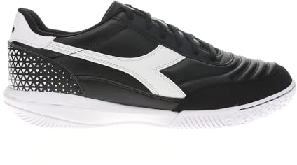 Diadora Calcetto LT Turf Soccer Shoes - Full Grain Leather, Enhanced Cushioning, Anti-Wear Rubber, Synthetic Turf, Optimal Traction and Stability, Black/White (Indoor), 6 UK
