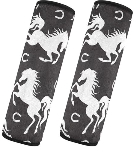 Weißes Pferd Hufeisen auf schwarzem Autositz, Gurt-Bezüge, Rucksack-Gurtpolster