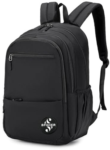 SPAHER Klein Reiserucksack Handgepäck Flugzeug 40x30x20 Wizzair Vueling Wasserdicht Schulrucksack 25L Laptop Rucksack 14 Zoll Travel Backpack Carry on Luggage Cabin Bag Damen Herren, Schwarz