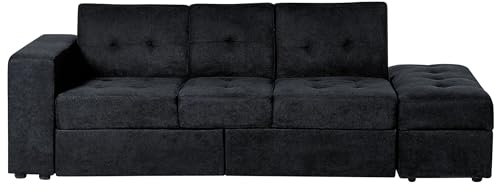 Canapé-Lit Modulable avec Multi Rangements et Repose-Pieds Noir Rembourré Falster