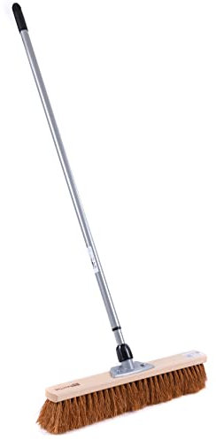 BawiTec Kokos-Saalbesen Industriebesen, 50cm Breit/Lang, mit Teleskopstiel verstellbar, Metallstiel, Besenstiel, Kehrbesen Kokosbesen, Werkstattbesen, Besen mit Kokosborsten (Besen+Stiel 50cm)