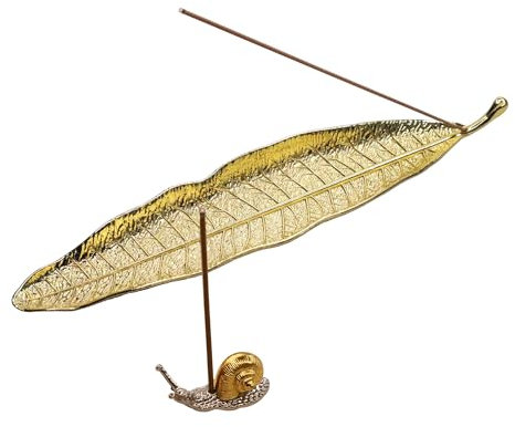 Brûleur d'encens en forme de feuille et d'escargot, porte-encens pour salle de méditation, yoga, maison, bureau (doré)