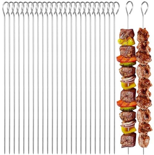 24 Stück Grillspieße Edelstahl, BetterJonny Rouladennadeln Grillspieße Schaschlikspieße Wiederverwendbare Grill Kabob Spieß Stöcke Fleischspieße Metallspieße für BBQ Fleisch Gemüse zum Grille, 30cm