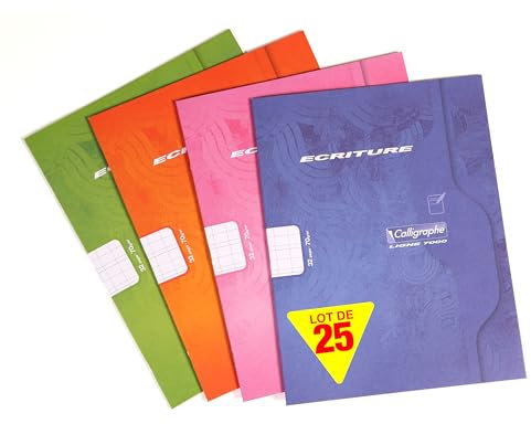 Calligraphe 505Cpack Un Lot de 25 Cahiers d'Écriture (une Marque de Clairefontaine) - 17x22cm - 32 Pages Double Ligne 3mm Interligne Verticale 70 g - Couvertures Carte Couleurs Assorties Aléatoires