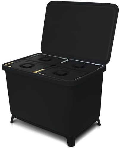 YourCasa® Mülleimer Küche 4 Fächer [40L] im exklusiven Design - Mülltrennsystem mit Deckel und Fuß - Abfalleimer groß mit 4x10L herausnehmbaren Eimern Küchenabfalleimer recycling (Schwarz, 40 Liter)