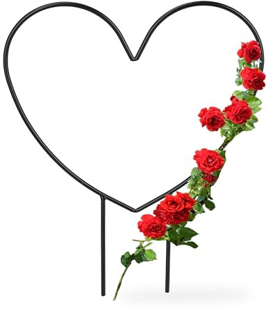 Relaxdays 2 x Rankhilfe Herz, Metall, Kletterhilfe für Topf- und Zimmerpflanzen, HBT: 32 x 25 x 0,5 cm, Blumenstütze, schwarz