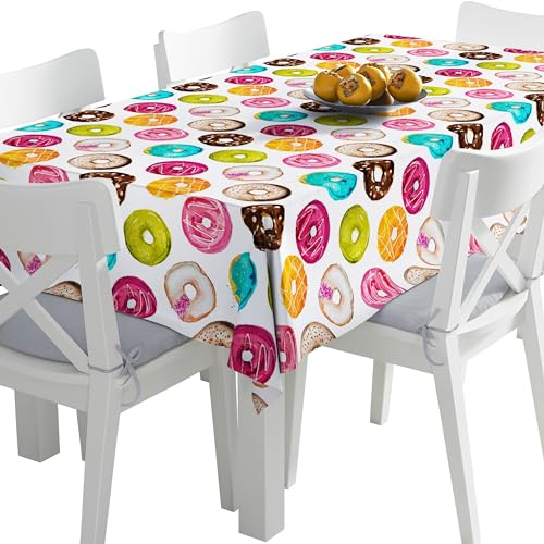 HEKO PANELS Tischdecke abwaschbar, Donuts, 140 x 110 cm | Tischtuch Outdoor, wasserabweisende Gartentischdecke mit Fleckschutz, dekorative Tafeldecke für gedeckte Tische