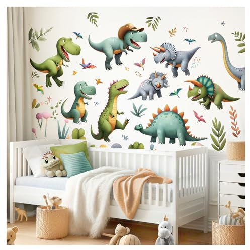 Little Deco Wandsticker Dinosaurier Set Wandtattoo Tiere Kinderzimmer Jungen Wandaufkleber für Babyzimmer Palmen Dino Wanddeko Sticker DL5049-03