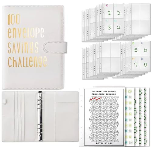 Budget Planner A5 Budgetplaner Geld Organizer mit 100 Tage Challenge Sparen Ringbuch Finanzplaner Binder Taschen Budget Planer Sparbuch Budget Binder Sparen Mappe Cash Stuffing Startset (Weiß)