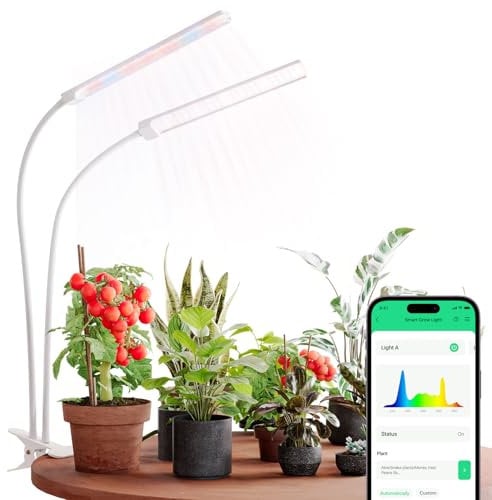 BBSolar Smart Lampade per Piante a Spettro Completo a LED 2 Teste, a 138 LED da 2500lm con Programmazione, Accesso Remoto, Luce di Crescita Dimmerabile per Piante da Interno, Piante da Appartamento